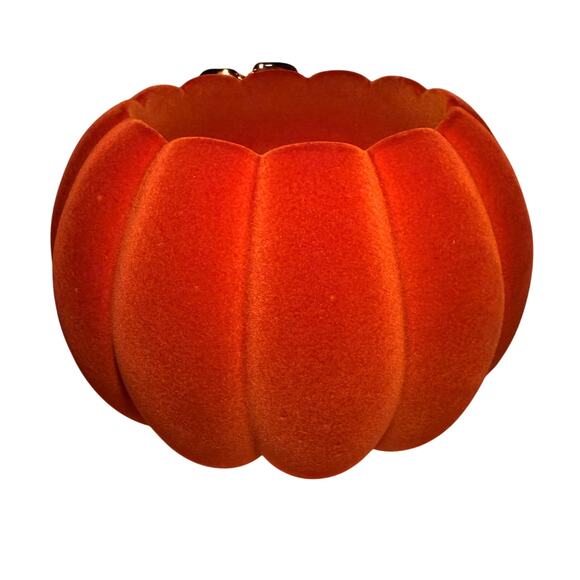 Bath & Body Works Flocked Pumpkin Pedestal Candle Holder Burnt Orange Gold Leaf - Picture 4 of 4